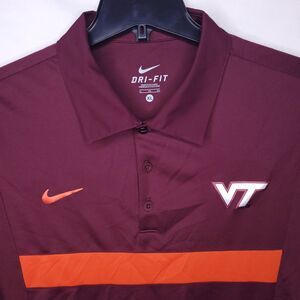 Nike Polo Shirt Mens XL Maroon Dri Fit Virginia Tech
